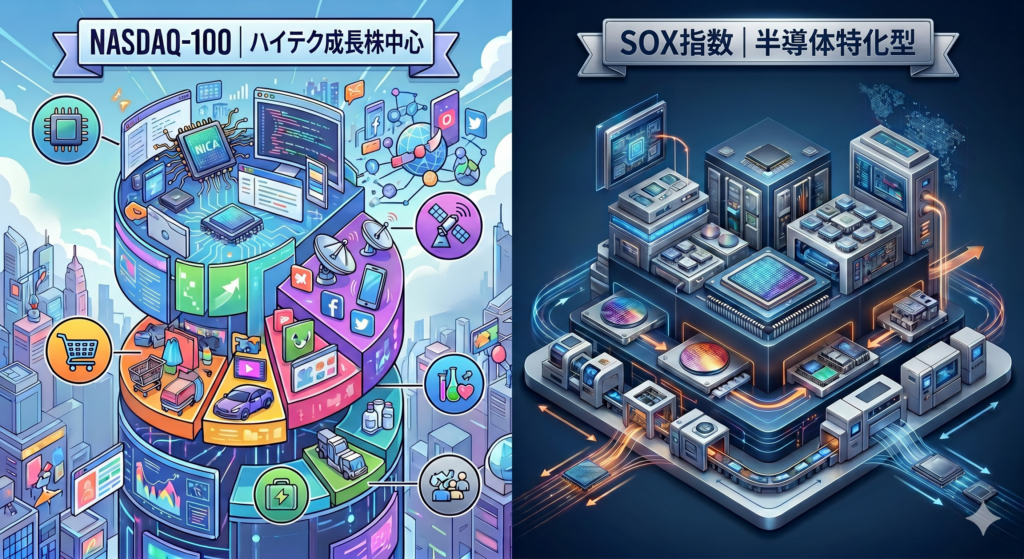 NASDAQ100とSOX指数の比較図解